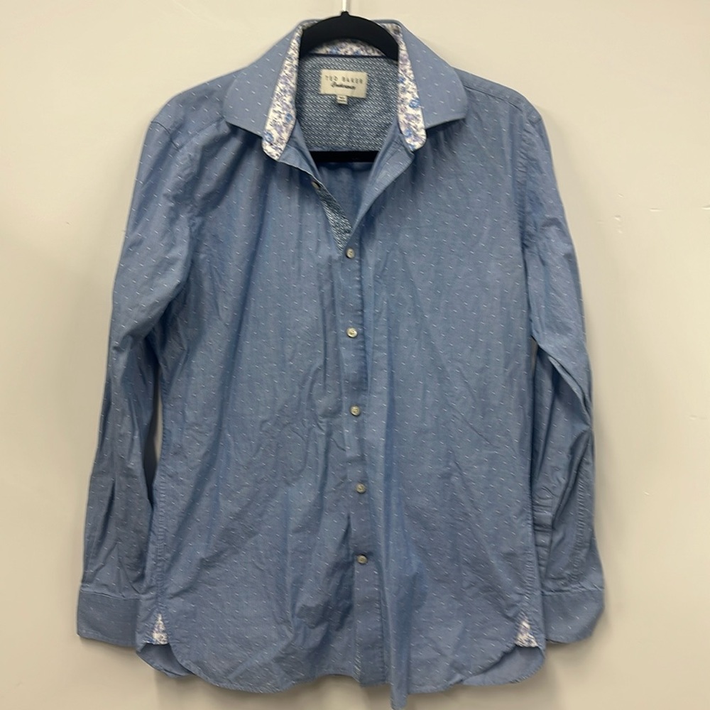 Ted baker endurance black spot floral button down shirt 15.5